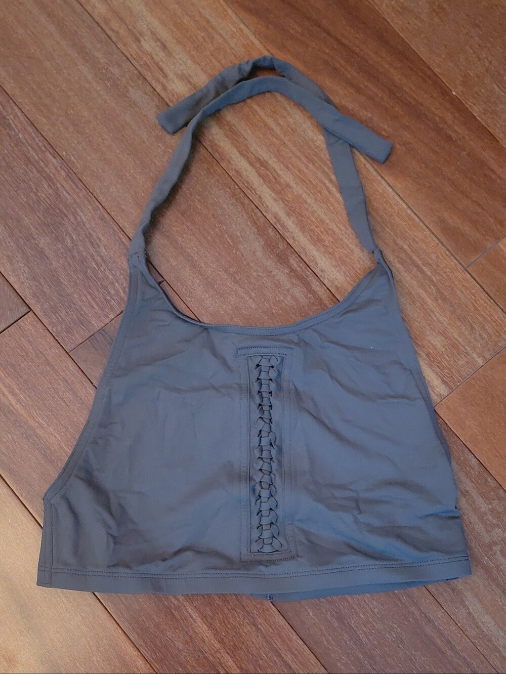 ERES Halter Swim Top with Front Braid Detail - Gray
